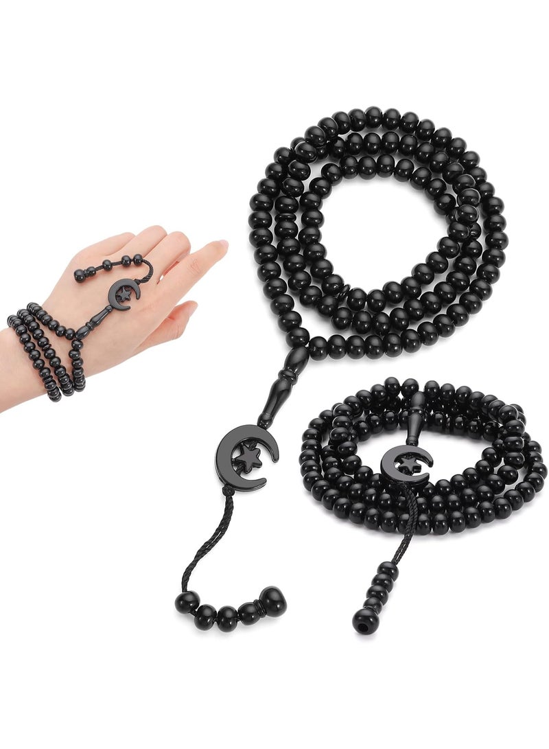 مسبحة صلاة إسلامية مكونة من 99 حبة، تحمل اسم الله ومحمد، قلادة للرجال والنساء (أسود) - Image 1